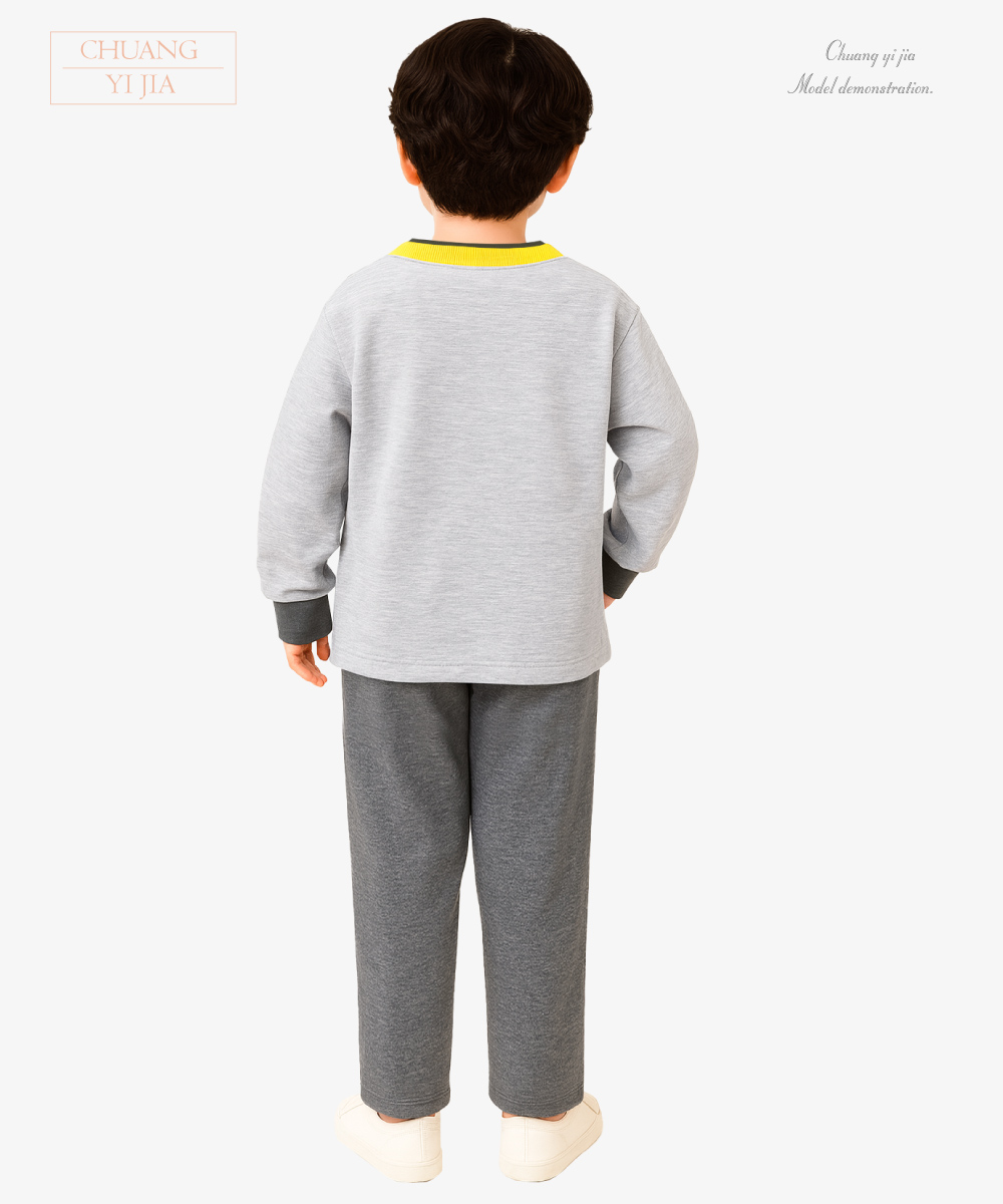 創e家團體服-國小運動服-麻灰配黃 全套背面