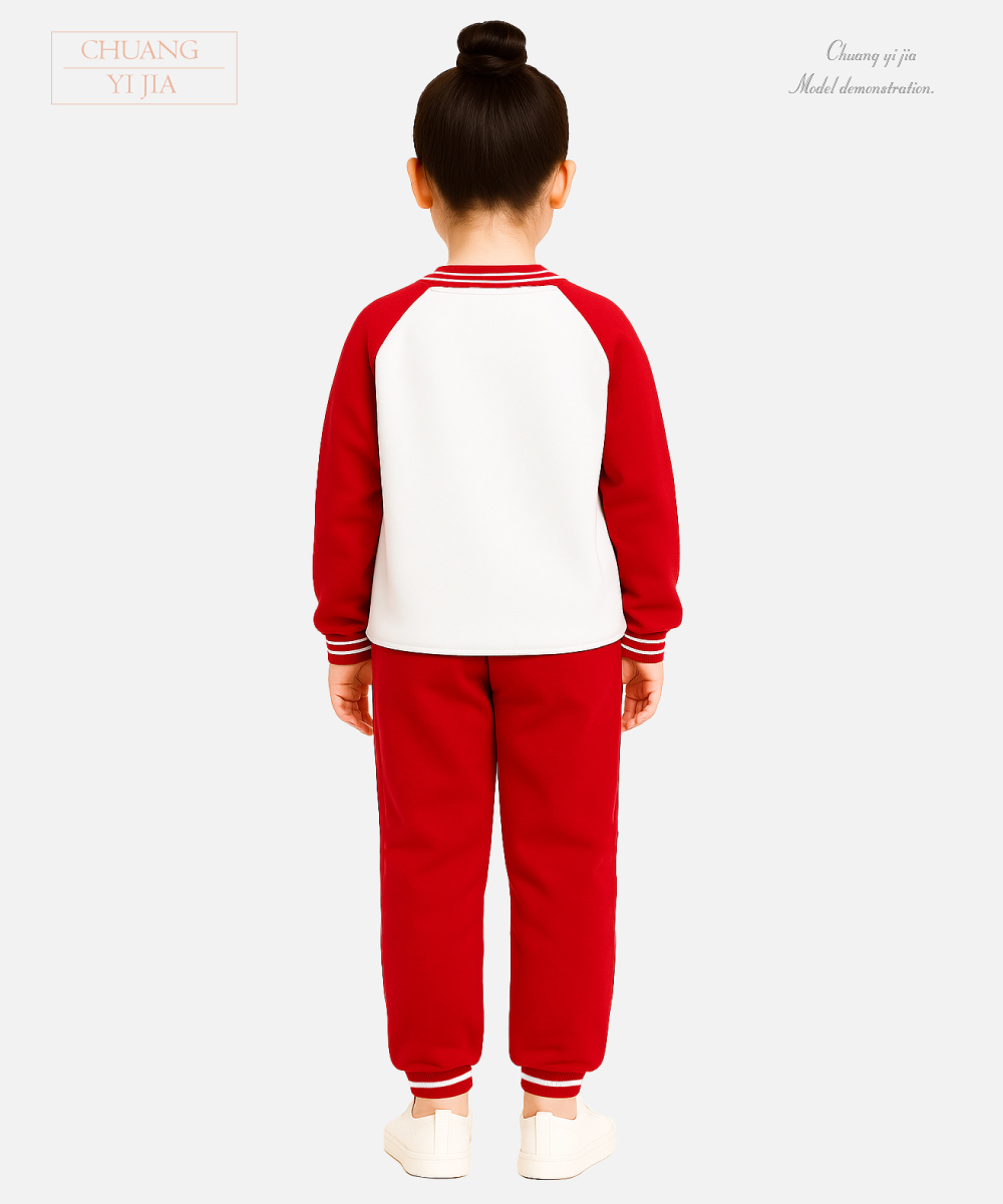 創e家團體服-國小運動服-白配紅 背面