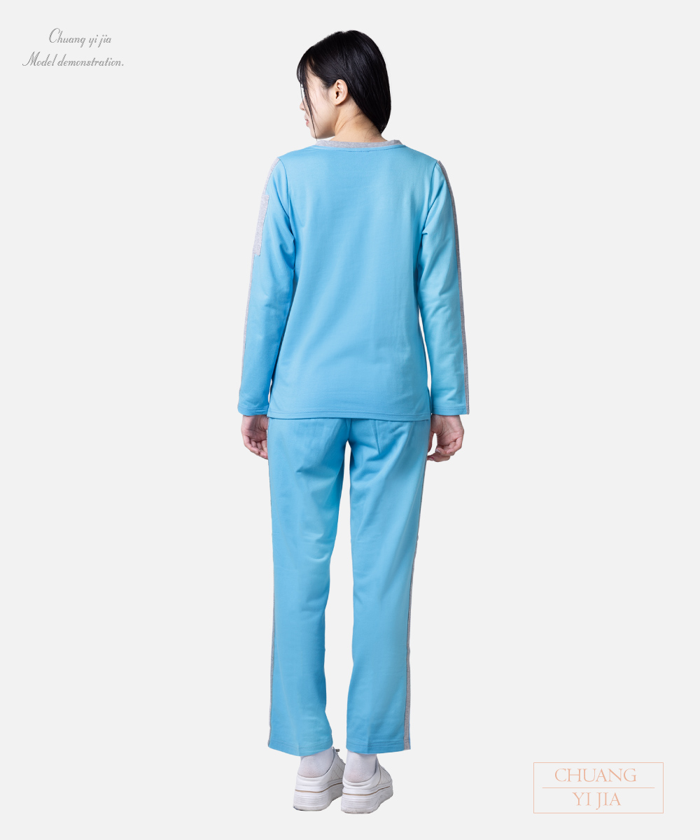創e家團體服-健檢服-水藍配灰 背面