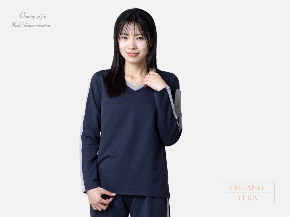 創e家團體服-健檢服-丈青配灰 正面