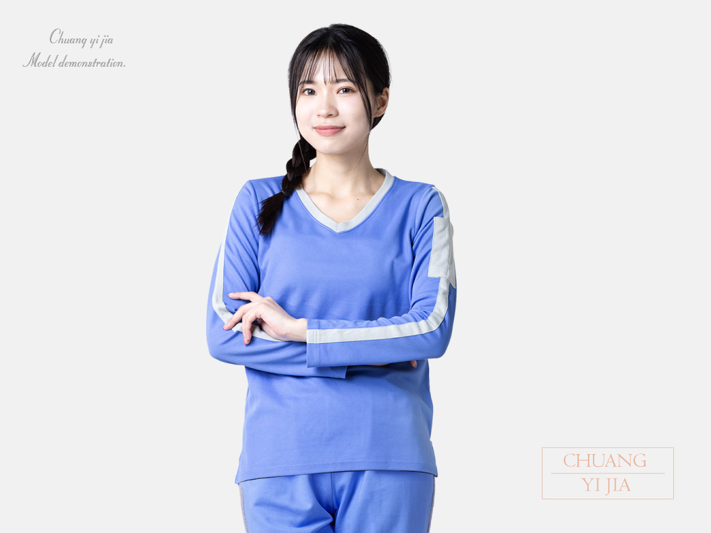 創e家團體服-健檢服-藍紫配灰 正面