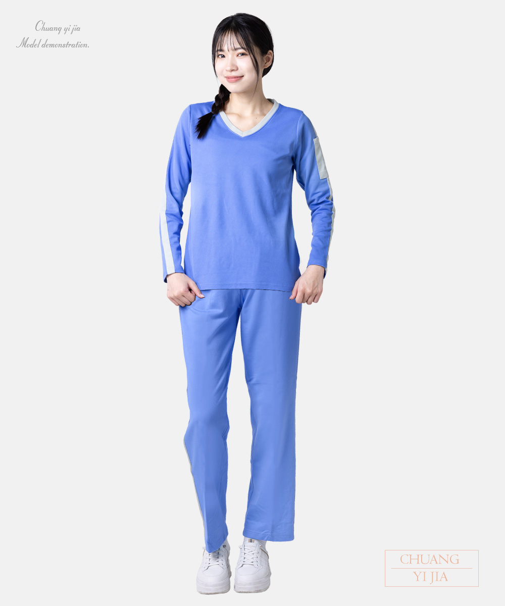 創e家團體服-健檢服-藍紫配灰 正面全身