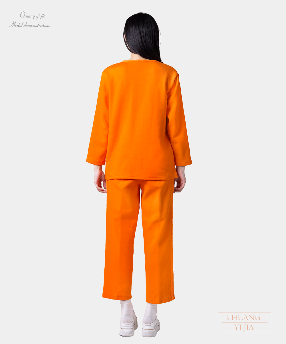 創e家團體服-健檢服 女版 貼條+滾領 橘色 背面