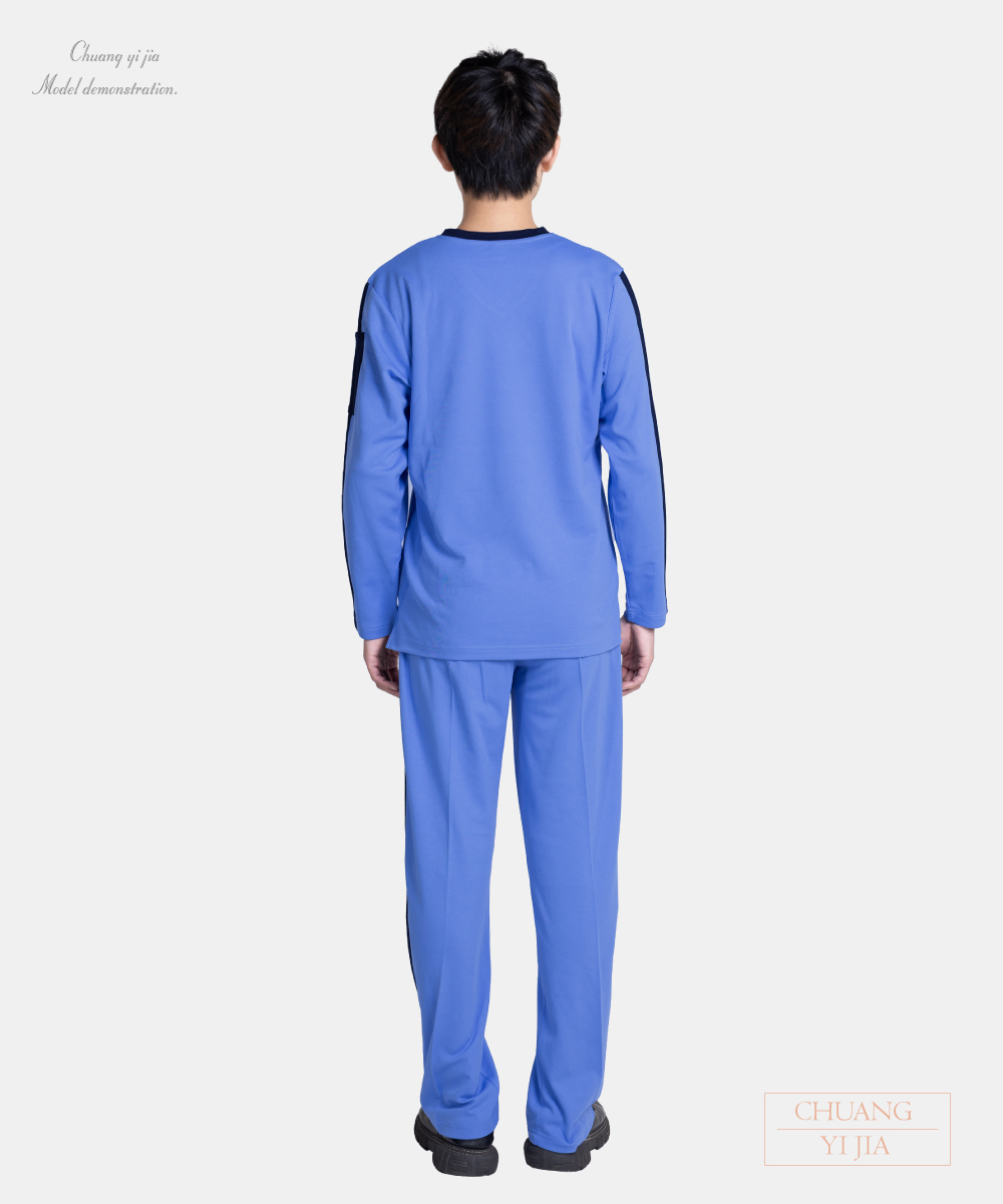 創e家團體服-健檢服 男版 藍紫配丈青 背面