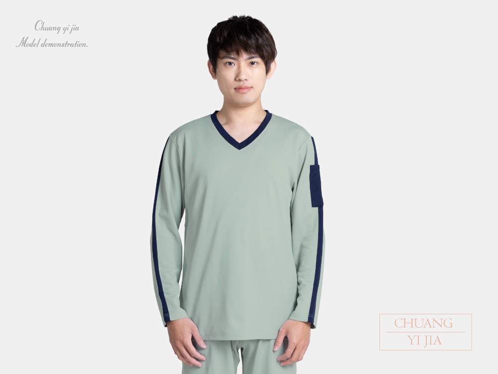 創e家團體服-健檢服 男版 灰配丈青 正面