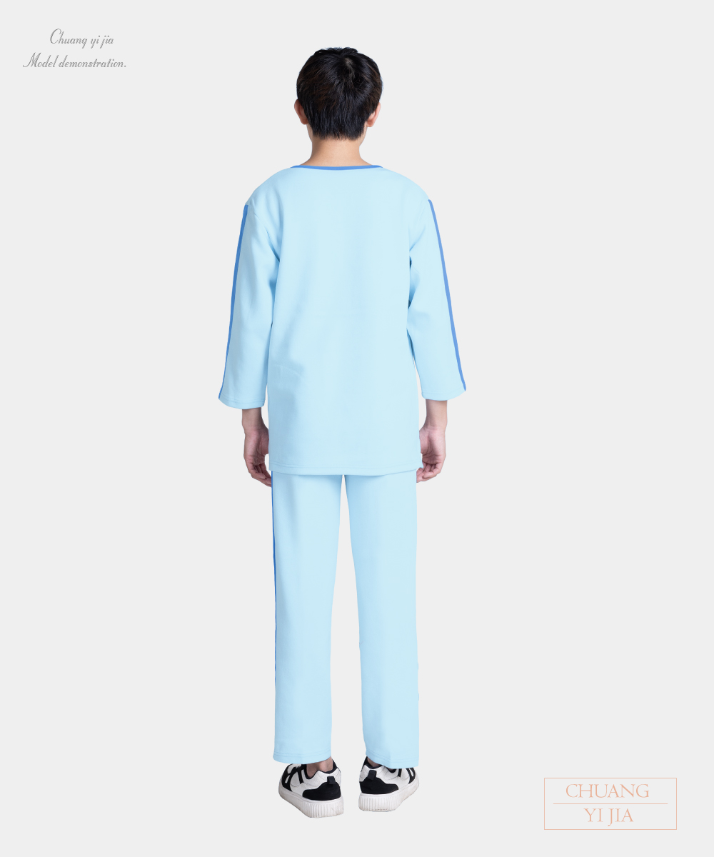 創e家團體服-健檢褲 貼條 藍色 背面全套