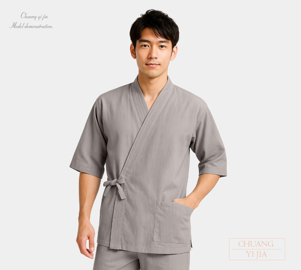 創意家團體服-健檢服 日式款｜中性版 灰色-男正面示意