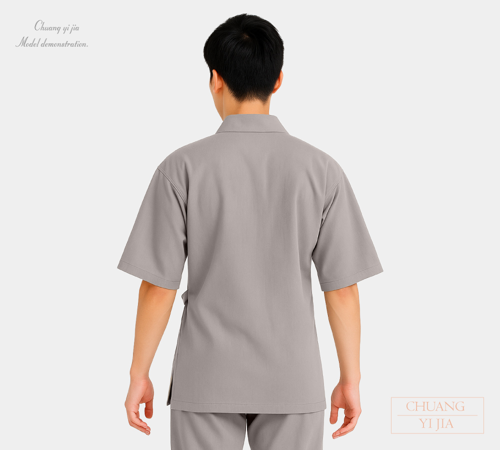 創意家團體服-健檢服 日式款｜中性版 灰色-背面示意