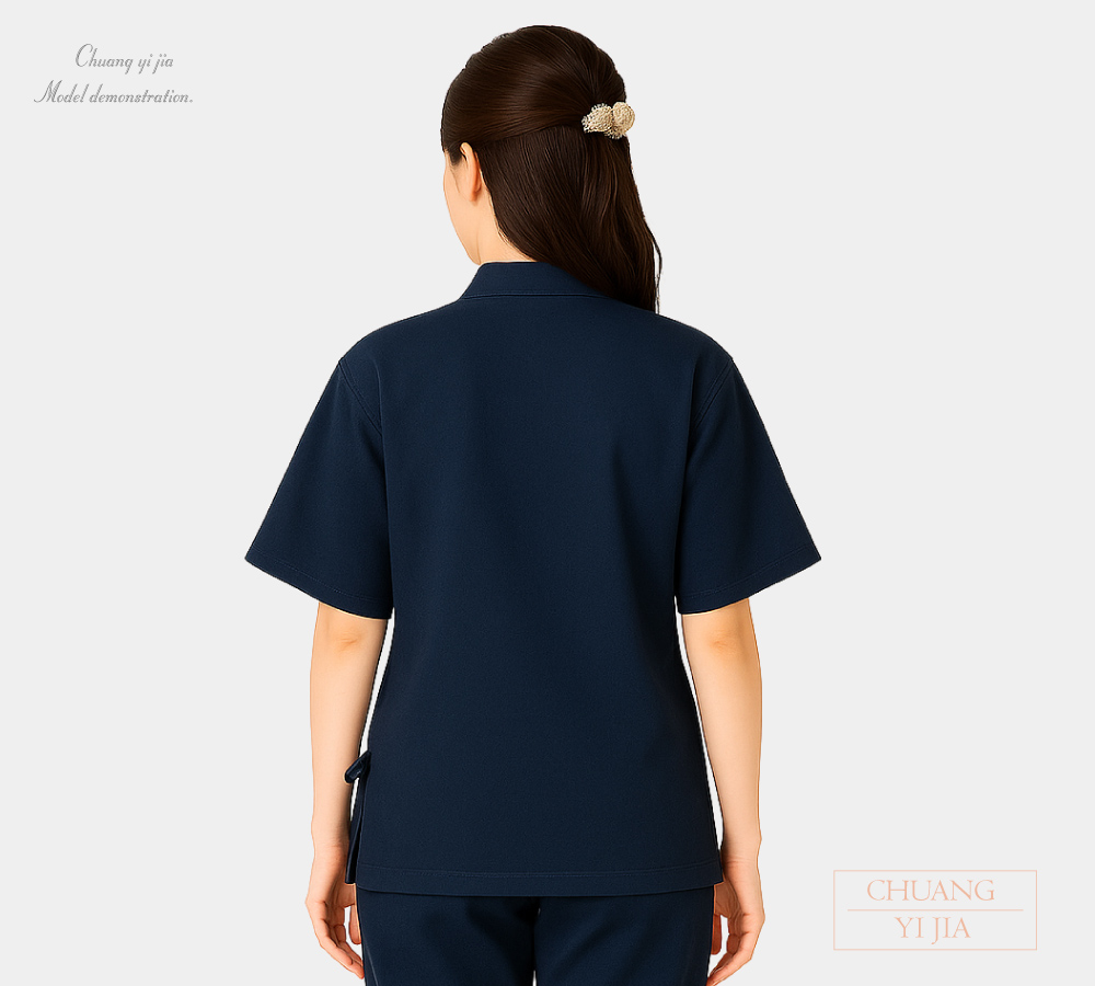 創意家團體服-健檢服 日式款｜中性版 丈青-背面示意