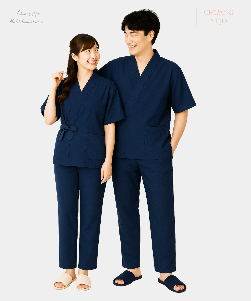 創意家團體服-健檢服 日式款｜中性版 丈青-男女正面示意