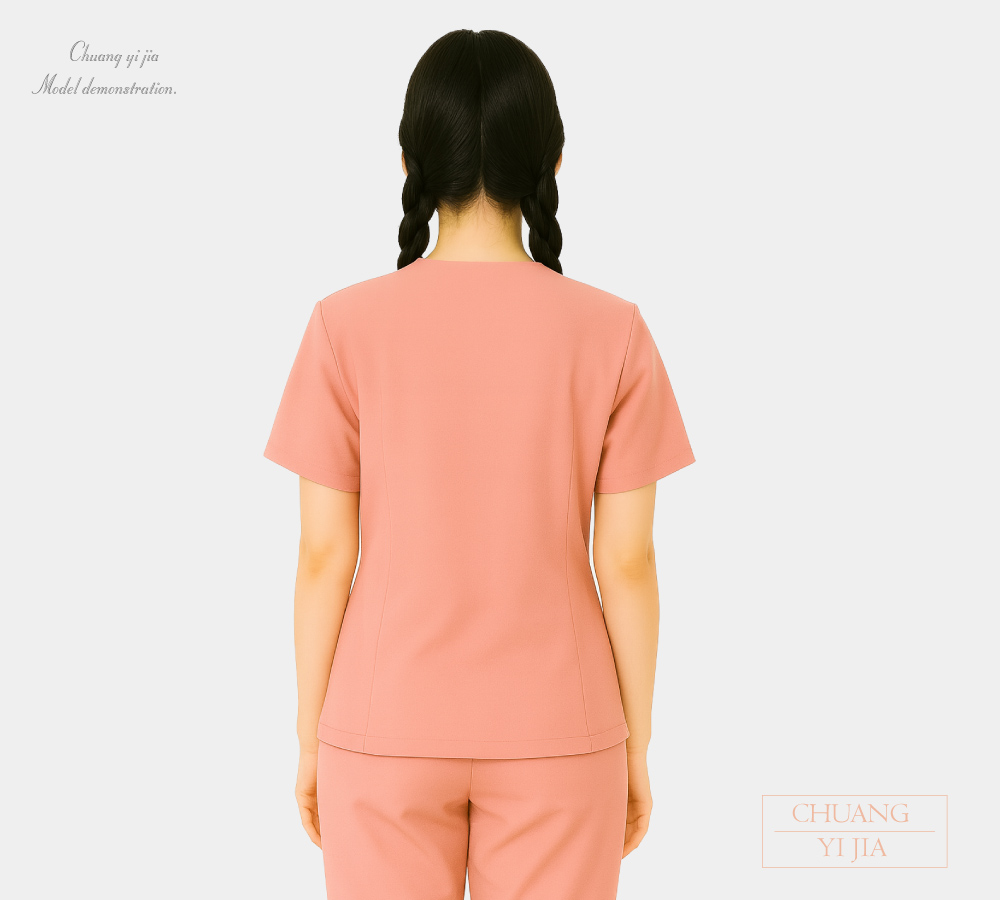 創e家團體服-健檢服 女版 V領款 灰 背面