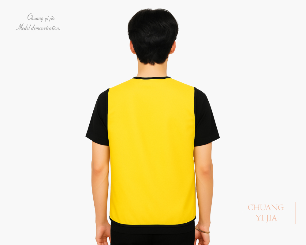 創意家團體服-活動背心訂製款|黃滾黑-背面示意