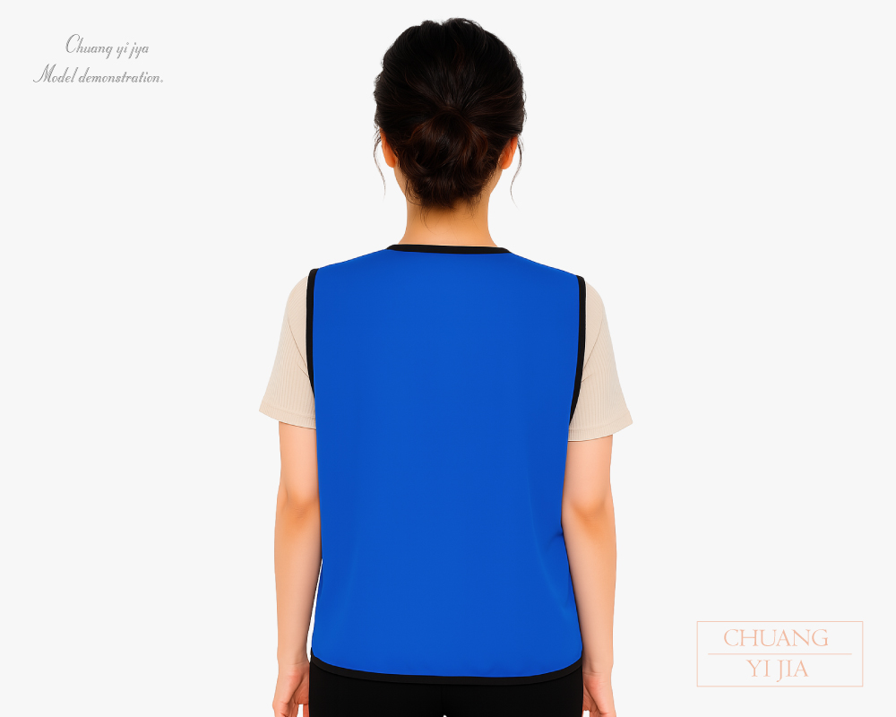 創意家團體服-活動背心訂製款｜魔鬼氈｜寶藍滾黑-背面示意