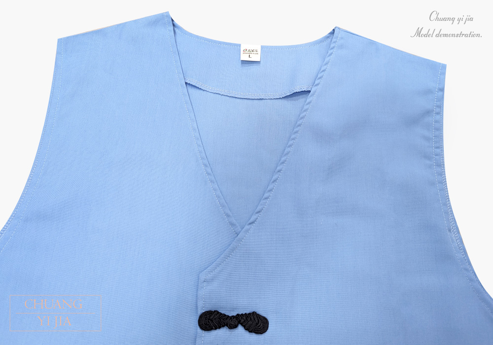 創e家團體服-琶琶裝飾釦-尖擺服務背心訂製-水藍- 領子