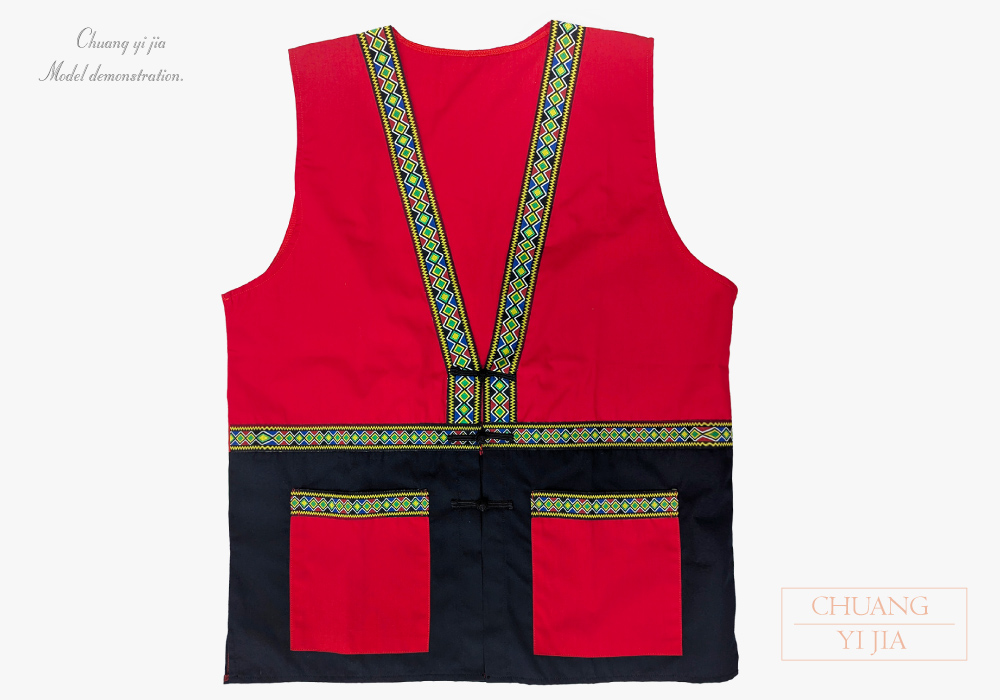 創e家團體服-原住民圖騰背心訂製款-紅配黑正面 正面平拍