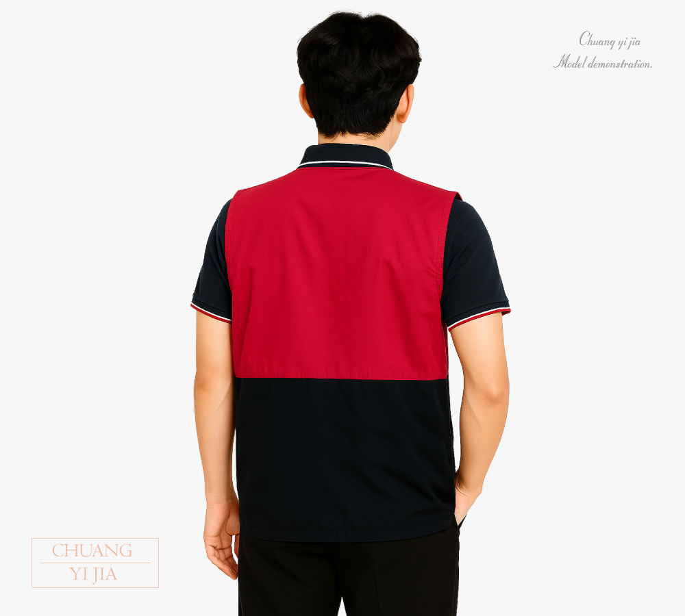 創e家團體服-原住民圖騰背心訂製款-紅配黑正面 背面示意