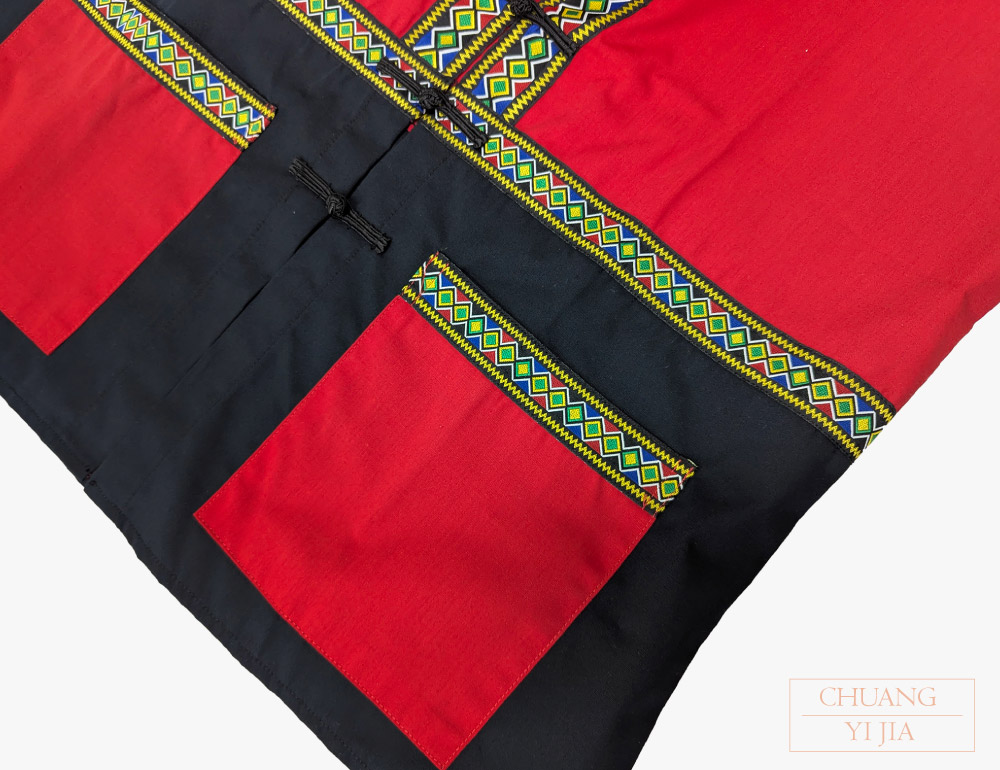 創e家團體服-原住民圖騰背心訂製款-紅配黑正面 細節