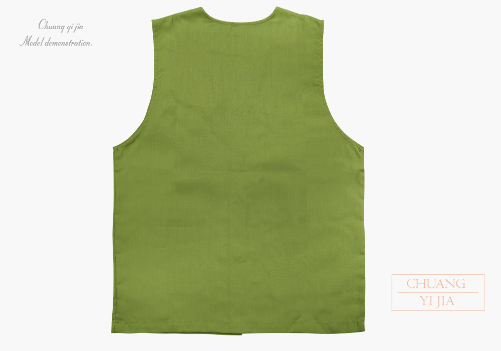 創e家團體服-服務背心-平擺釦子-加口袋-橄欖綠-背面平拍