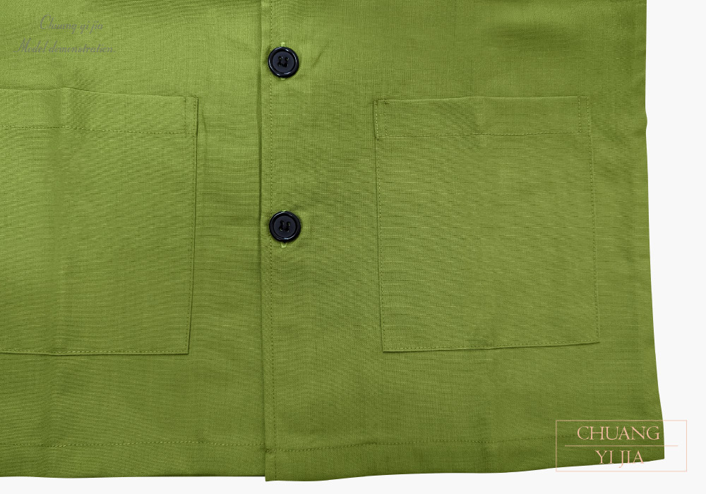 創e家團體服-服務背心-平擺釦子-加口袋-橄欖綠-下擺