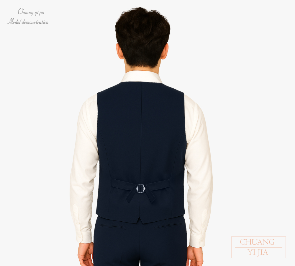創意家團體服-西裝背心 暗袋｜雙排釦款 丈青-背面示意