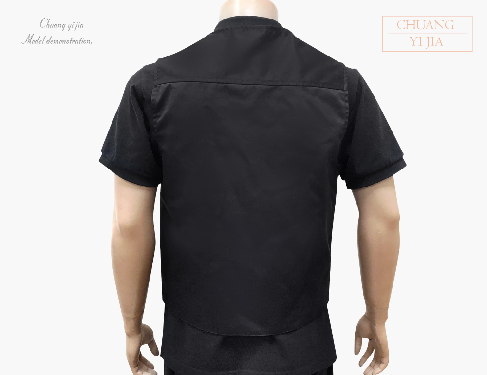創e家團體服-多口袋工作背心 訂製款 拉鍊款 黑色 背面
