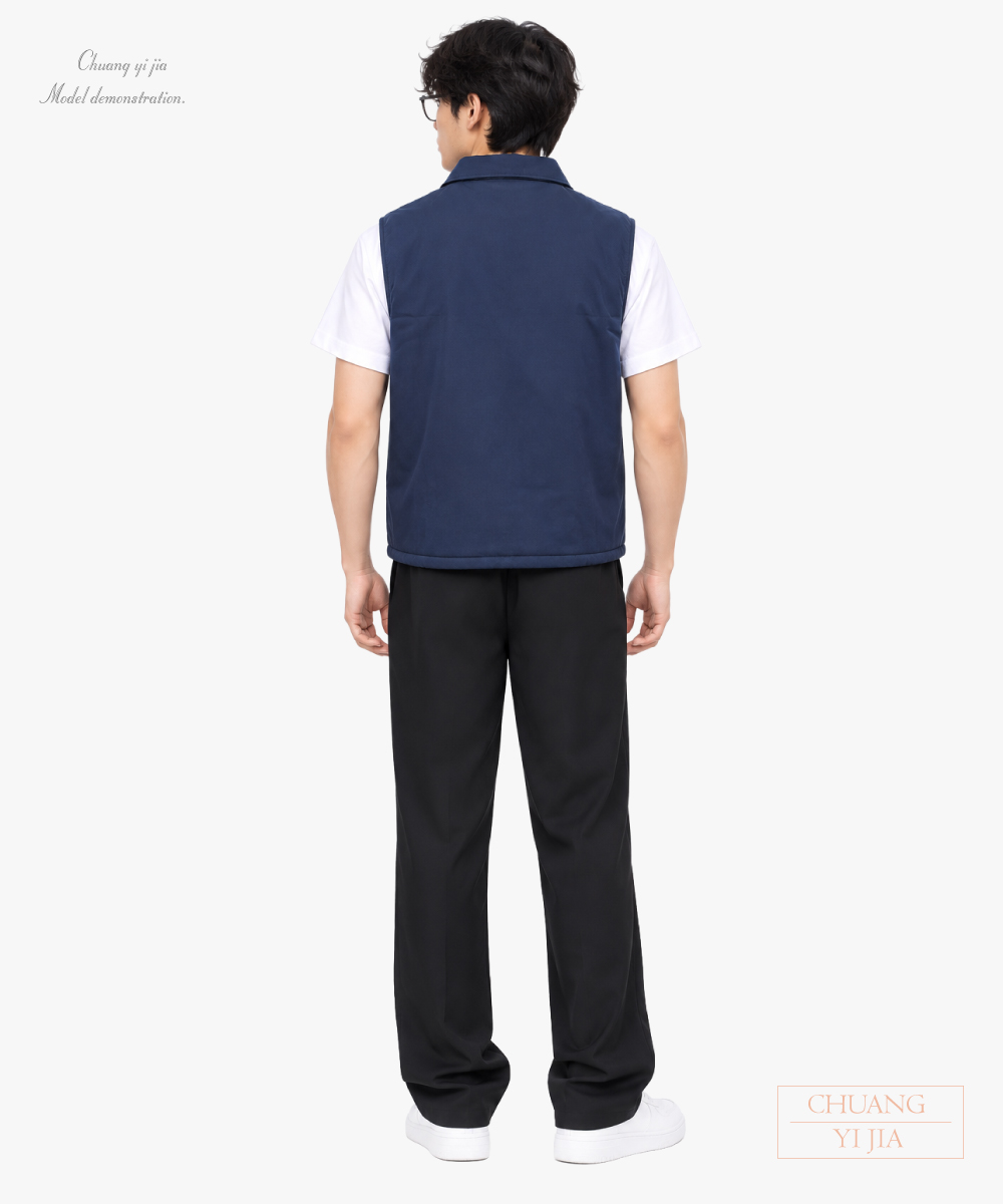 創意家團體服-機能工作背心｜翻領拉鍊款-丈青-背面示意