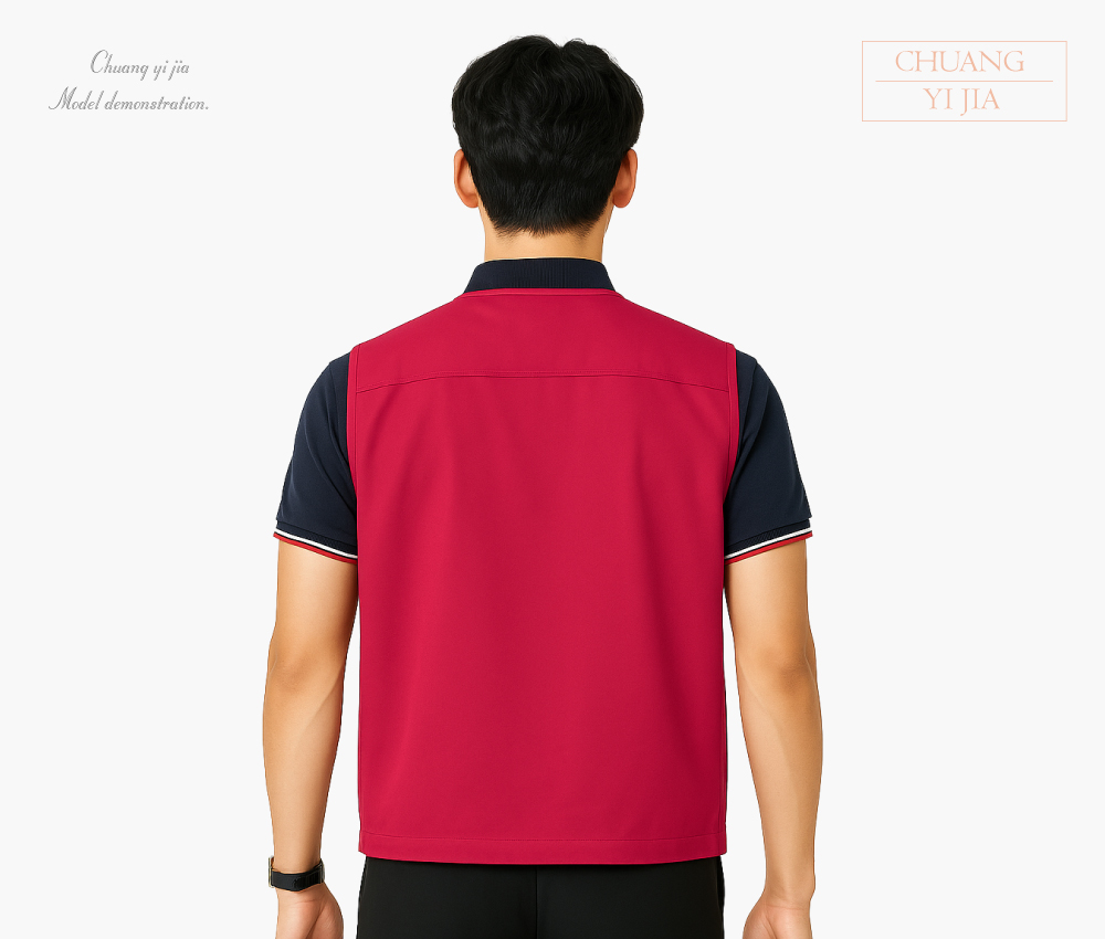 創意家團體服-多功能工作背心｜訂製款 拉鍊｜紅-背面示意