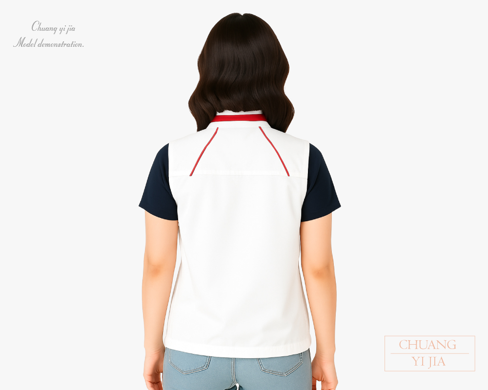 創意家團體服-休閒背心選舉背心｜加內裡 訂製款｜白配紅-背面示意