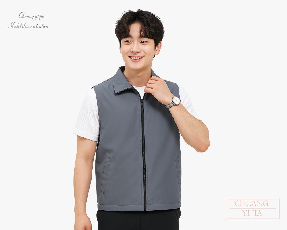 創意家團體服-休閒背心選舉背心|內裡刷毛 訂製款|灰色-正面示意