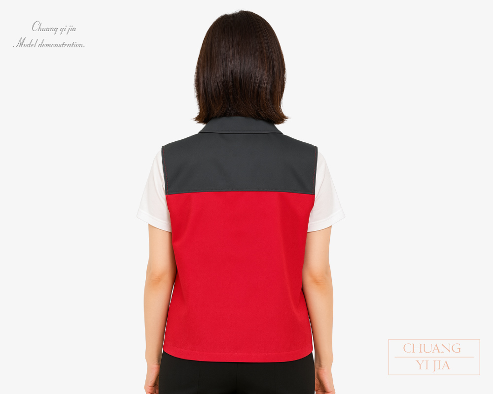 創意家團體服-休閒背心選舉背心｜無內裡 訂製款｜灰配紅-背面示意