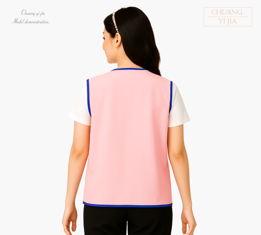 創意家團體服-活動背心訂製款｜粉紅滾寶藍-背面示意