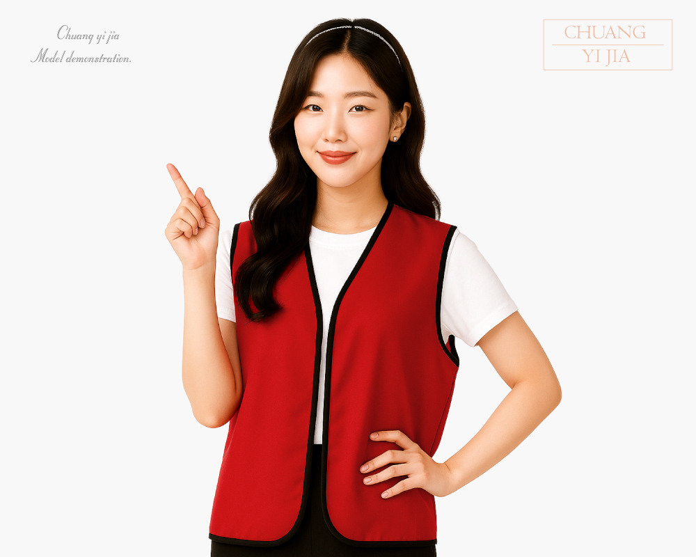 創意家團體服-活動背心訂製款｜棗紅滾黑-正面示意