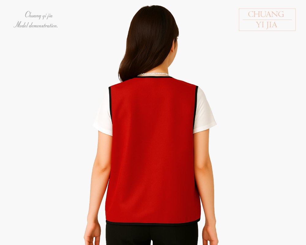 創意家團體服-活動背心訂製款｜棗紅滾黑-背面示意