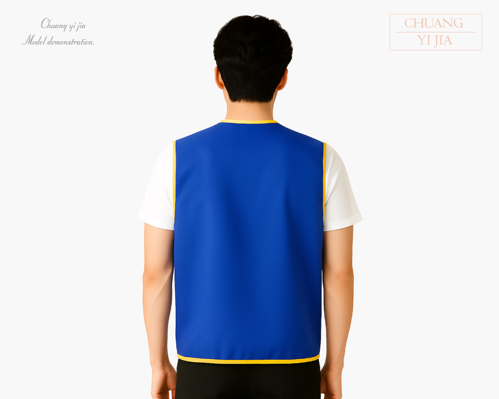 創意家團體服-活動背心訂製款｜寶藍滾金黃-背面示意