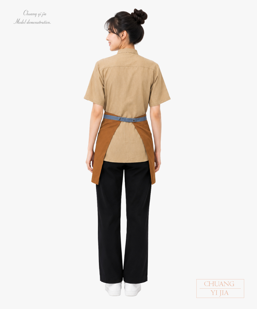創意家團體服-咖啡廳半截工作圍裙｜雙口袋＋內袋收納-咖啡配灰 背面示意