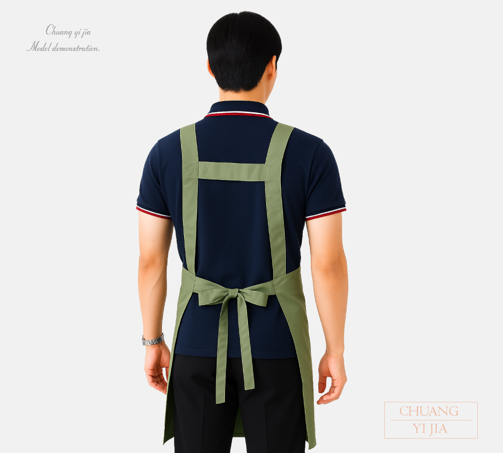 創意家團體服-文青環保圍裙/日式風格/簡約圍裙-霧綠-背面