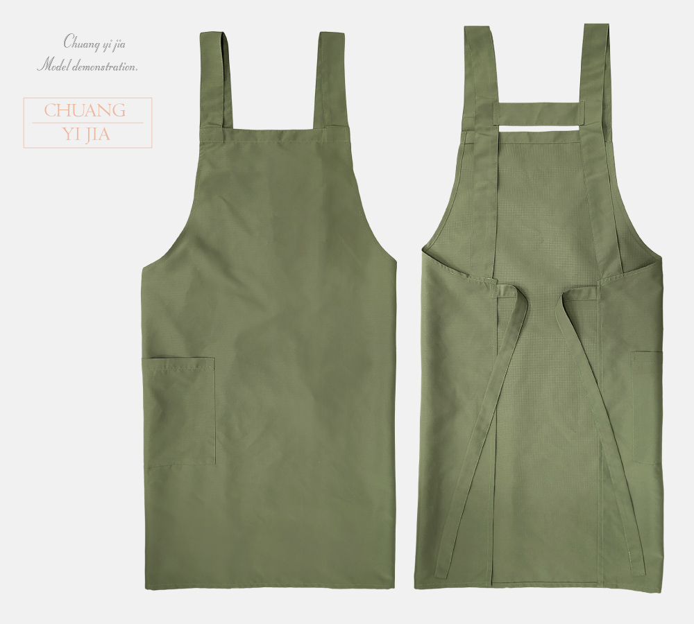 創意家團體服-文青環保圍裙/日式風格/簡約圍裙-霧綠-正反面平拍