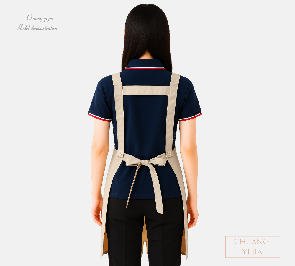 創意家團體服-圍裙日型開叉款/雙大口袋卡其色//日式風格/背面