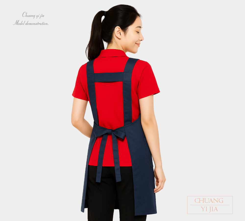 創意家團體服-工作圍裙/日式風格/多口袋圍裙-4口袋造型-丈青 背面