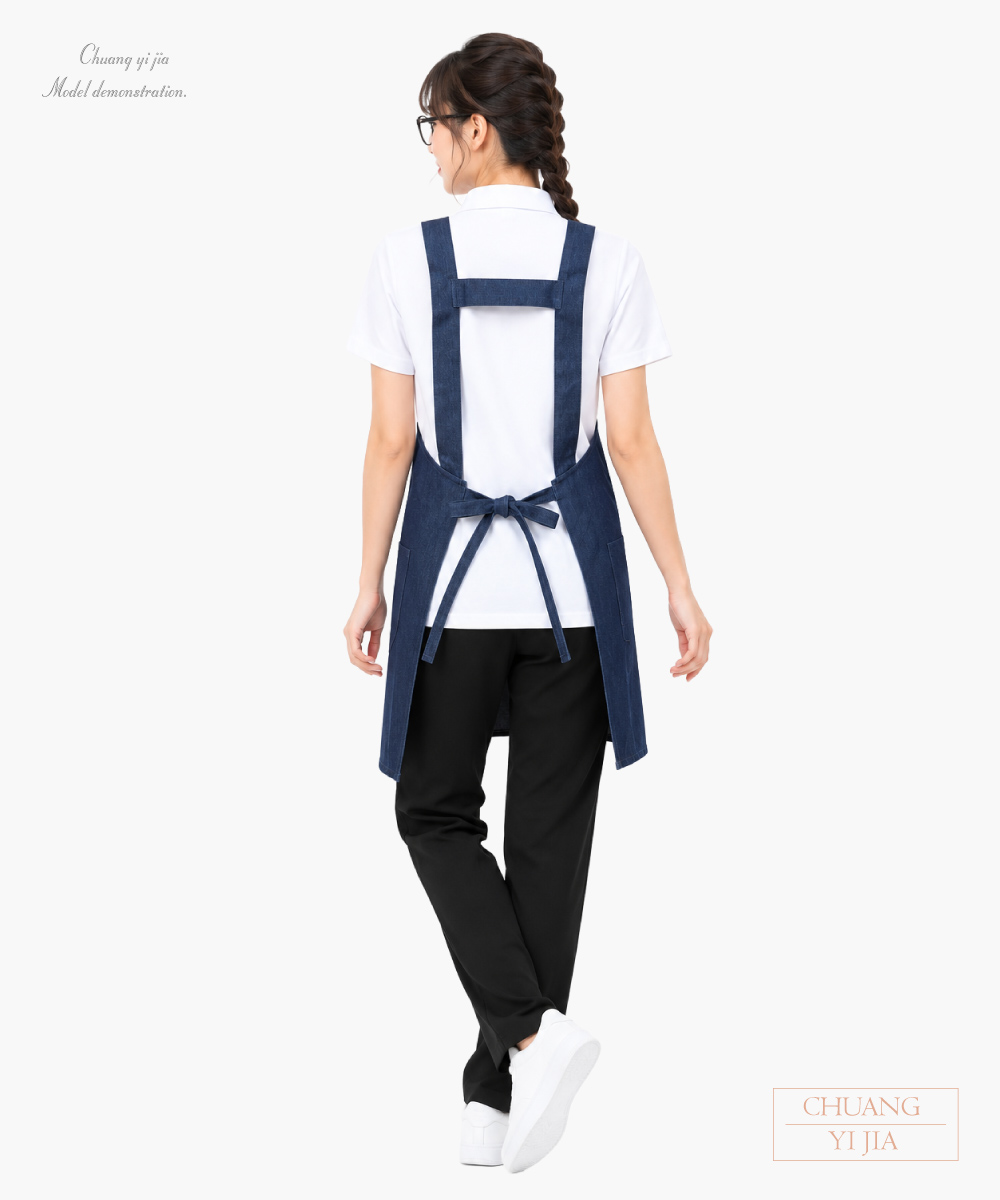 創意家團體服-多功能日式圍裙｜透明識別夾-牛仔藍 背面