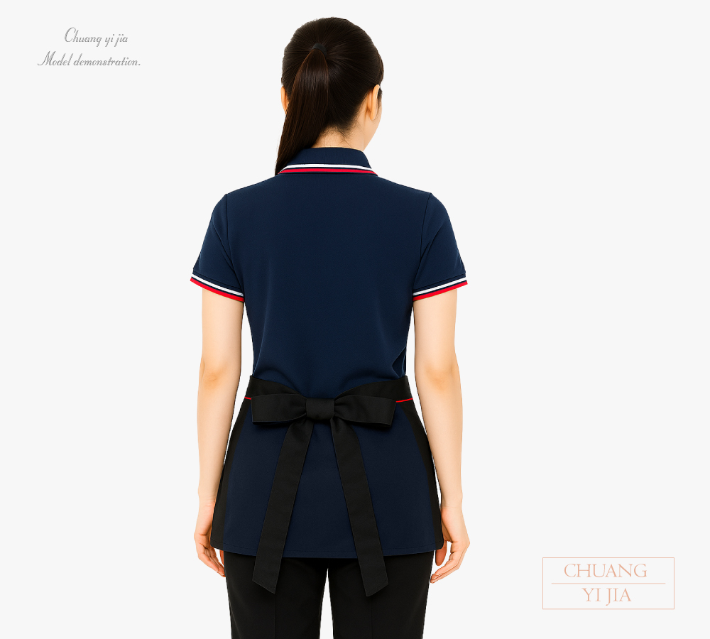 創e家團體服-半截圍裙 黑配紅|暗袋設計|背面