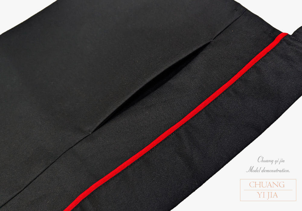 創e家團體服-半截圍裙 黑配紅|暗袋設計|暗袋袋口