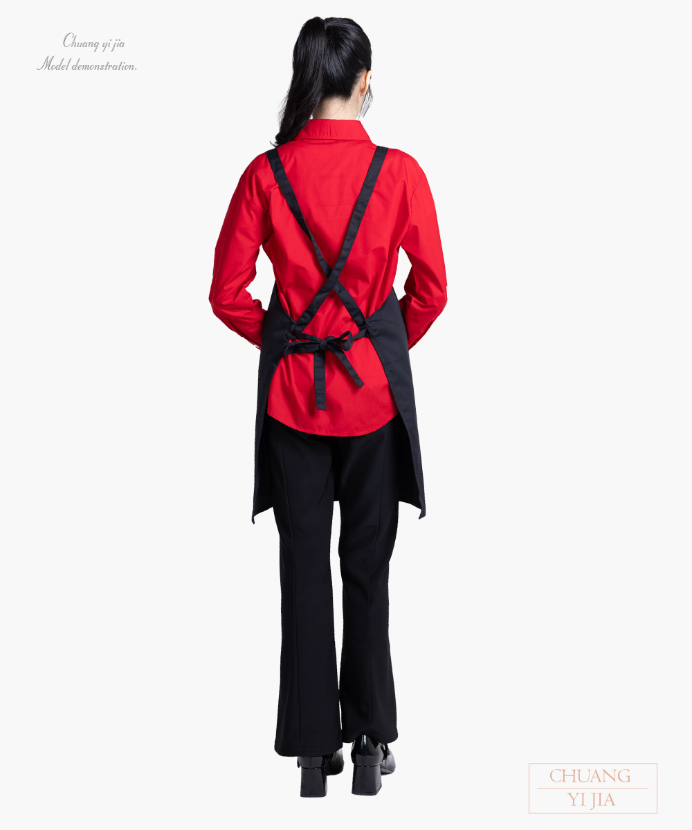 創e家團體服-便當店圍裙交叉式圍裙訂製-黑-背面