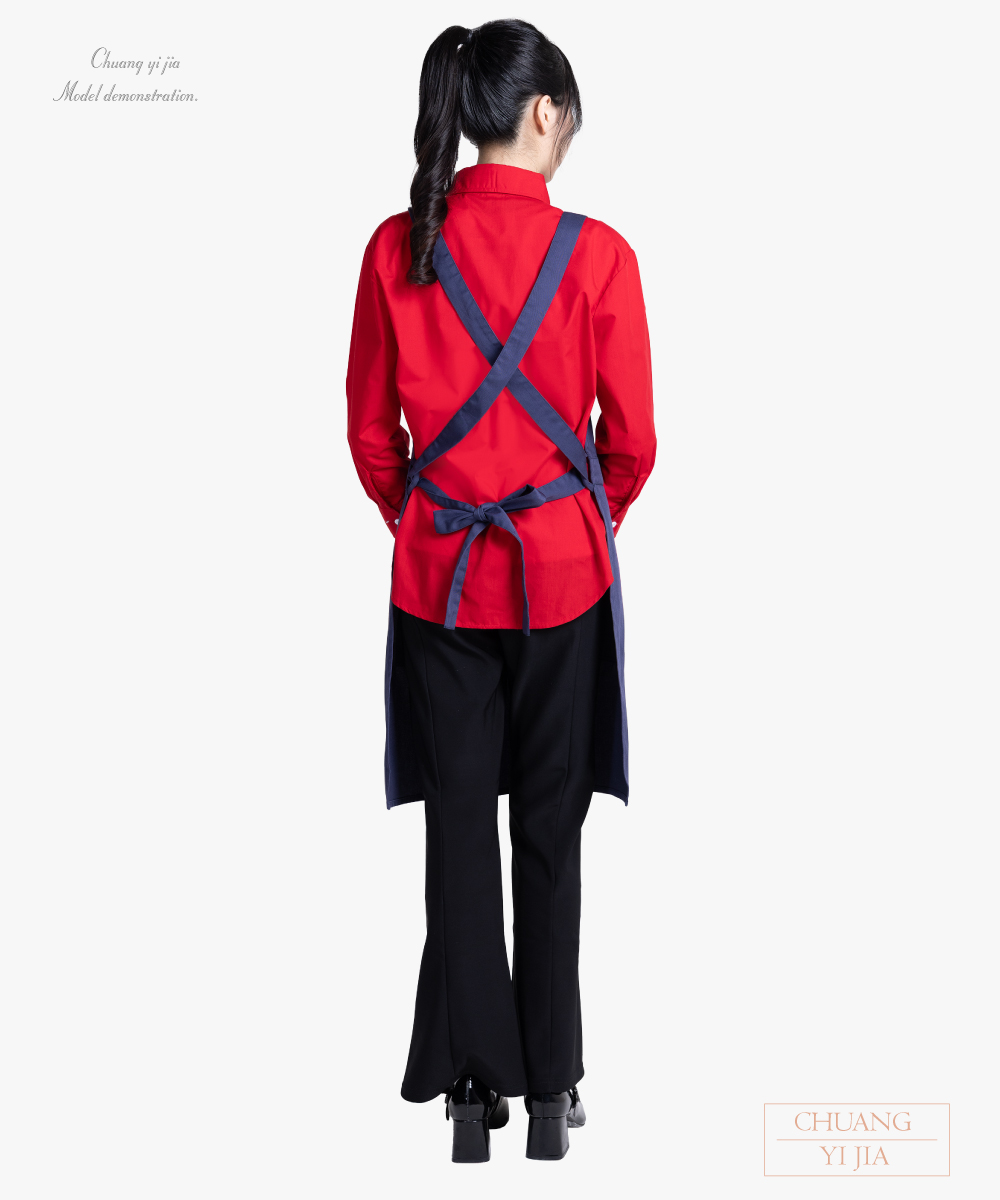 創e家團體服-工作圍裙 交叉式圍裙訂製-丈青-背面