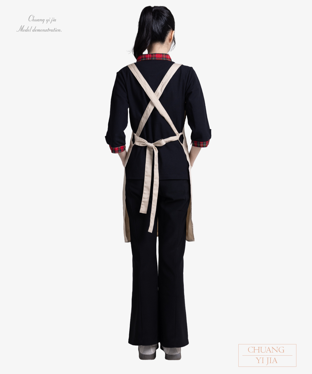 創e家團體服-工作圍裙 交叉式圍裙訂製-卡其-背面