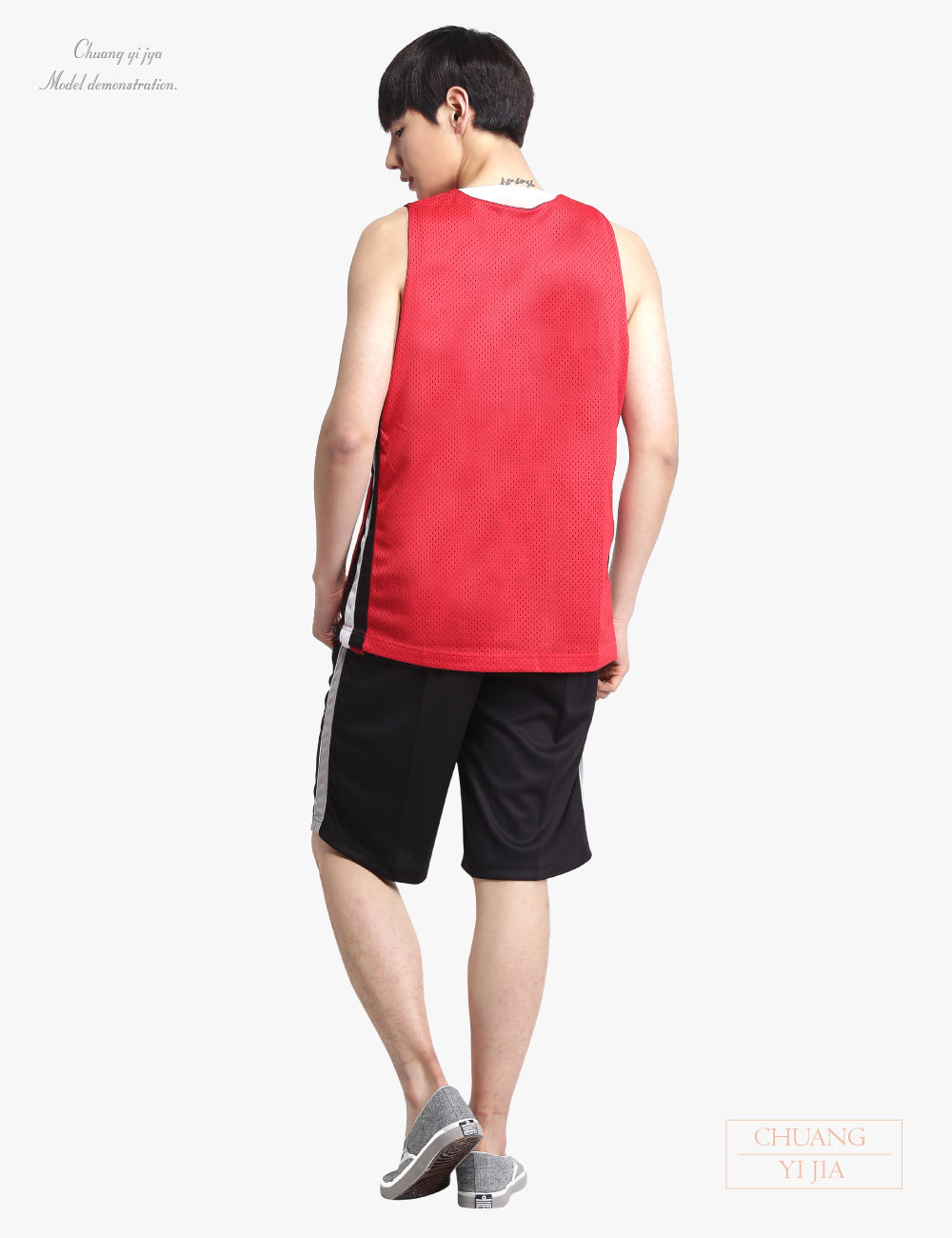 創e家團體服-籃球背心 訂製 洞洞布紅配黑-創e家團體服  背面