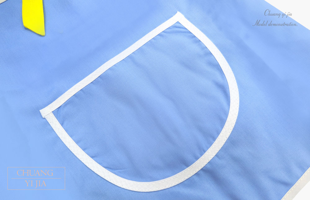 創e家團體服-幼兒園圍兜 無袖 訂製款 裝飾領款 水藍-口袋