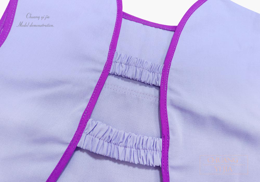 創e家團體服-幼兒園圍兜 無袖 訂製款 粉紫配亮紫 鬆緊帶