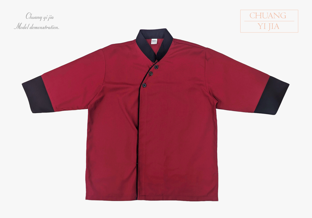 創e家團體服-港式餐飲服 五分袖 紅/黑 正面平拍