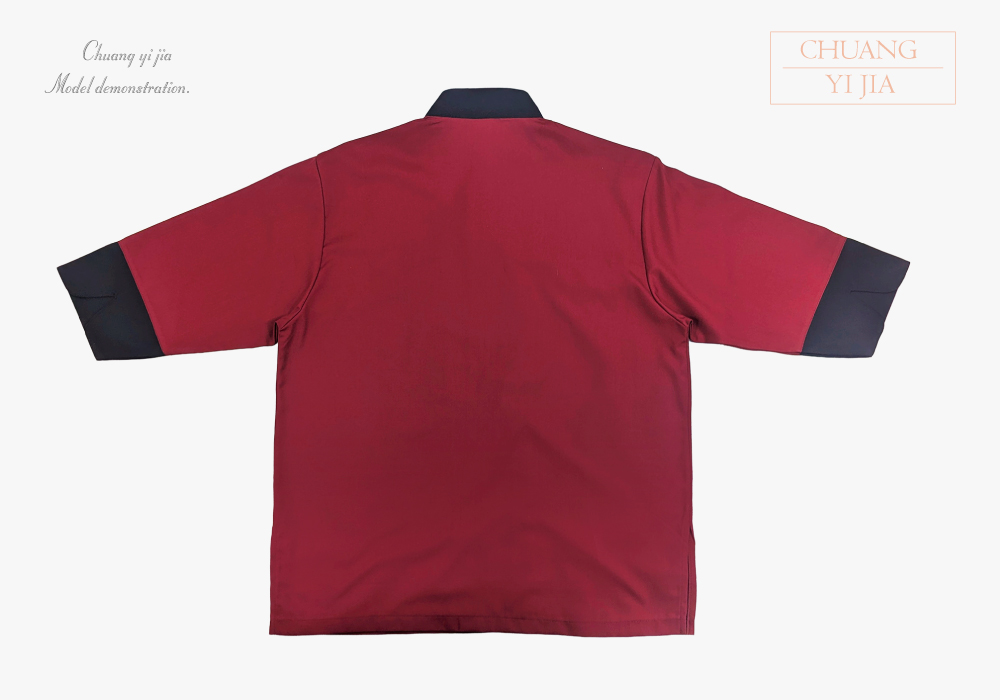 創e家團體服-港式餐飲服 五分袖 紅/黑 背面平拍